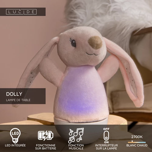 Lucide DOLLY - Lampe de table Chambres d'enfant - Piles - LED - 1x3W 2700K - Avec fonctionnalité musicale - Rose - USP